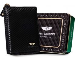 Portfel skórzany Peterson [DH] PTN 1565-CA czarny. Czarne portfele męskie Peterson, bez wzorów, ze skóry. Za 106.99 zł.