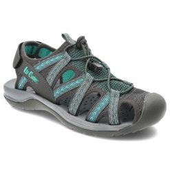 Zielone Sandały Lee Cooper Modne Obuwie Damskie. Szare sandały damskie Lee Cooper, bez wzorów, z materiału, z otwartym noskiem, bez obcasa, bez zapięcia. Za 159.00 zł.