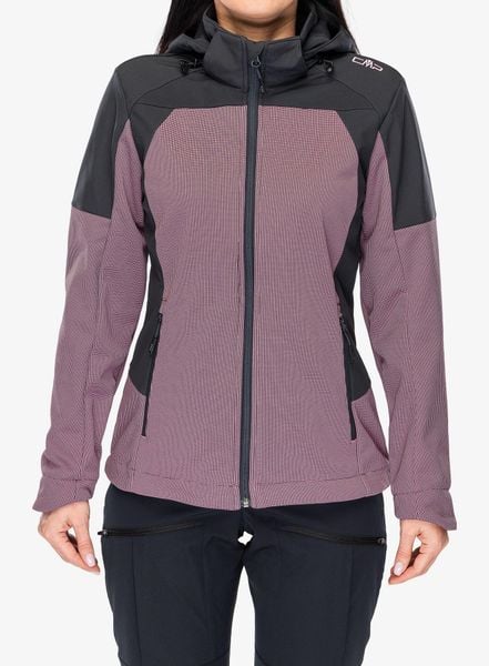 Kurtka softshell damska CMP Larisa. Czerwone kurtki sportowe damskie CMP, m, bez wzorów, z materiału, bez ramiączek, bez kaptura, trekkingowe. Za 349.50 zł.
