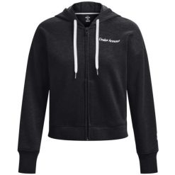 Bluza dresowa sportowa damska Under Armour Essential Fleece Script FZ Hoodie. Czarne bluzy damskie Under Armour, xs, bez wzorów, z bawełny, sportowe, bez ramiączek, bez kaptura. Za 239.99 zł.