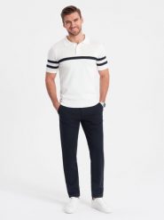 Spodnie męskie eleganckie chino SLIM FIT - granatowe V3 OM-PACP-0191 - XXL. Niebieskie eleganckie spodnie męskie Ombre Clothing, bez wzorów, z materiału, eleganckie. Za 233.99 zł.