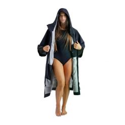 Poncho surfing dla kobiet Dryrobe Tech-Lite. Czarne szlafroki damskie DRYROBE, l, bez wzorów, z materiału, bez ramiączek, bez kaptura. Za 898.50 zł.