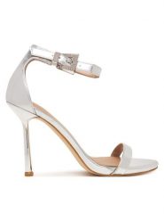 Guess Sandały FLPINS LEL03 Srebrny. Szare sandały damskie Guess, z aplikacjami, ze skóry, bez obcasa, na szpilce, bez zapięcia. Za 719.99 zł.