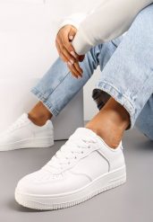 Białe Sneakersy ze Ekoskóry ze Sznurowaniem i Przeszyciami Borsana. Białe obuwie sportowe damskie Renee, bez wzorów, bez zapięcia. Za 69.99 zł.