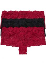 Figi panty z koronką 2 +1 (3 pary). Czerwone majtki damskie bonprix, z koronki. Za 42.99 zł.