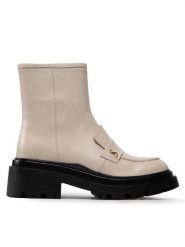 Simple Botki SL-26-02-000038 Écru. Botki damskie SIMPLE, bez wzorów, ze skóry, bez obcasa, na słupku, bez zapięcia. Za 479.99 zł.