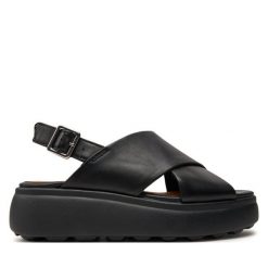 Sandały Geox. Czarne sandały damskie Geox, bez wzorów, bez obcasa, na płaskiej podeszwie, bez zapięcia. Za 309.99 zł.