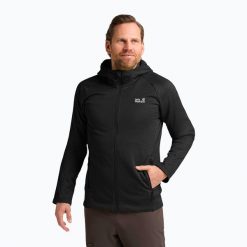 Bluza trekkingowa męska Jack Wolfskin Peak District Hooded Full Zip. Czarne bluzy męskie Jack Wolfskin, m, bez wzorów, sportowe, bez ramiączek, bez kaptura. Za 379.99 zł.