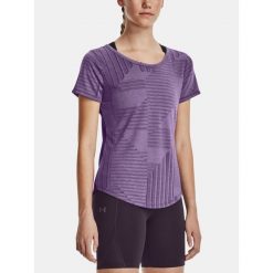 T-Shirt Koszulka Damska Do Biegania Under Armour Sportowa Treningowa. Fioletowe koszulki sportowe damskie Under Armour, bez wzorów, bez ramiączek, do biegania. Za 239.99 zł.