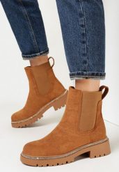 Brązowe Botki Sztyblety z Lamówką z Cyrkonii Miho. Brązowe botki damskie Born2be, bez wzorów, z jeansu, eleganckie, bez obcasa, na obcasie, bez zapięcia. Za 179.99 zł.