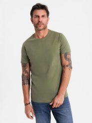 T-shirt męski klasyczny bawełniany BASIC - khaki V6 OM-TSBS-0236 - XXL. Brązowe t-shirty męskie Ombre Clothing, l, bez wzorów, z bawełny, bez kołnierzyka, bez ramiączek. W wyprzedaży za 39.99 zł.