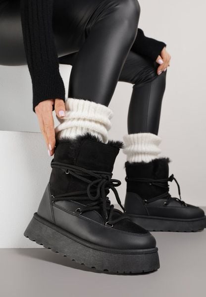 Czarne Śniegowce na Grubej Podeszwie z Futerkiem Alwedra. Czarne śniegowce damskie Born2be, z jeansu, bez zapięcia. Za 119.99 zł.