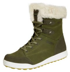 Damskie buty zimowe prawdziwa skóra sztuczne futro. Zielone obuwie trekkingowe damskie GUGGEN MOUNTAIN, z futra, przed kolano, bez zapięcia. Za 669.47 zł.