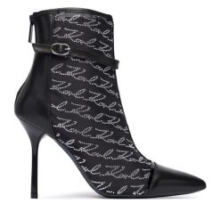 Botki KARL LAGERFELD. Czarne botki damskie KARL LAGERFELD, bez wzorów, bez obcasa, na szpilce, bez zapięcia. Za 1,099.00 zł.