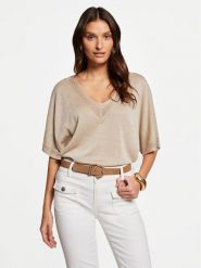 Morgan Bluzka 241-MCHRIS Beżowy Relaxed Fit. Brązowe bluzki damskie Morgan, m, bez wzorów, z wiskozy, bez kołnierzyka, bez ramiączek. Za 129.99 zł.