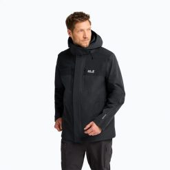 Kurtka przeciwdeszczowa męska Jack Wolfskin Jasper Pro 2L. Czarne kurtki męskie Jack Wolfskin, l, bez wzorów, z materiału, bez kaptura. Za 1,099.00 zł.