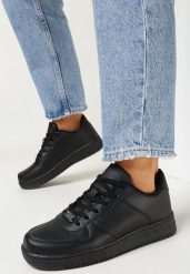 Czarne Sneakersy na Grubej Podeszwie Alisiva. Czarne obuwie sportowe damskie Born2be, bez wzorów, bez zapięcia. Za 99.99 zł.
