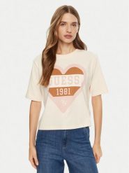 Guess T-Shirt V5RI01 I3Z14 Écru Regular Fit. T-shirty damskie Guess, m, z aplikacjami, z bawełny, bez kołnierzyka, bez ramiączek. Za 109.99 zł.