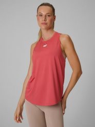 4F Koszulka bez rękawów treningowa szybkoschnąca damska - koralowa XL. Pomarańczowe koszulki sportowe damskie 4F, xl, bez wzorów, bez ramiączek, na fitness i siłownię. Za 79.99 zł.