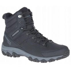 Buty trekkingowe dla mężczyzn Merrell Thermo Akita WP. Czarne buty zimowe męskie Merrell, bez wzorów, bez obcasa, bez zapięcia. Za 499.00 zł.