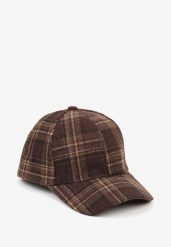 Brązowa Czapka z Daszkiem w Kratkę Venesse. Brązowe czapki damskie Born2be, bez wzorów, z jeansu, klasyczne. Za 39.99 zł.