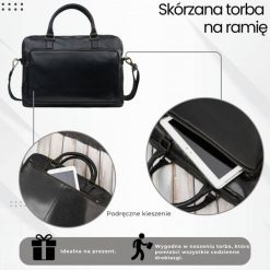 Torba męska na ramię skórzana na laptopa dokumenty A4 czarna Paolo Peruzzi IM-06-BL. Czarne torby na laptopa damskie bez wzorów, ze skóry. Za 233.70 zł.