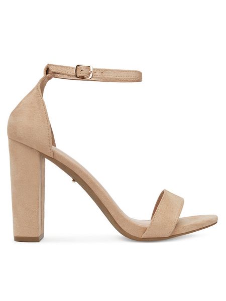 DeeZee Sandały E998-4 Beżowy. Brązowe sandały damskie DeeZee, bez wzorów, z materiału, bez obcasa, na słupku, bez zapięcia. Za 119.99 zł.