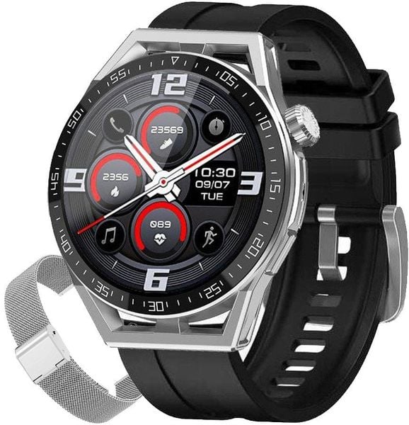 Zegarek SMARTWATCH Rubicon E88 silver / silver mesh / black silicone. Czarne zegarki smartwatch Rubicon, bez wzorów, z meshu. Za 247.99 zł.