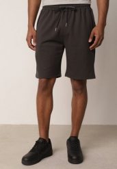 Ciemnoszare Szorty Dresowe z Bawełną i Sznurkami Leofiel. Szare szorty męskie Born2be, bez wzorów, z bawełny, klasyczne. Za 59.99 zł.