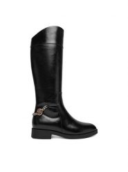 Nine West Kozaki CEO-RASHA-02 Czarny. Czarne kozaki damskie Nine West, bez wzorów, z materiału, bez obcasa, na płaskiej podeszwie, bez zapięcia. Za 349.99 zł.