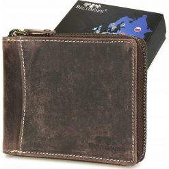 Portfel skórzany nubuk brązowy Beltimore H01. Brązowe portfele męskie bez wzorów, z materiału. Za 76.99 zł.