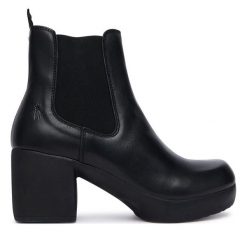 Botki Fly London. Czarne botki damskie Fly London, bez wzorów, bez obcasa, na słupku, bez zapięcia. Za 749.99 zł.