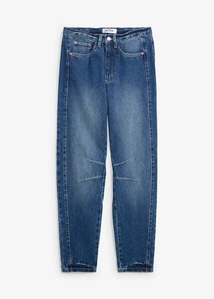 Jeansy mom, wysoki stan. Szare jeansy damskie bonprix, bez wzorów, z jeansu, z podwyższonym stanem. Za 129.99 zł.