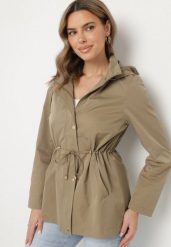 Ciemnozielona Kurtka Parka ze Ściągaczem w Talii i Odpinanym Kapturem Elanoreta. Zielone kurtki damskie Born2be, l, bez wzorów, z jeansu. Za 149.99 zł.
