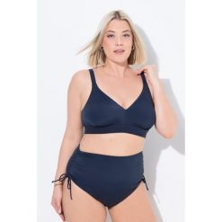 Damskie figi od bikini marszczona taśma wypełnienie z przodu. Niebieskie stroje kąpielowe damskie Ulla Popken, plus size, bez wzorów, z elastanu. W wyprzedaży za 100.99 zł.