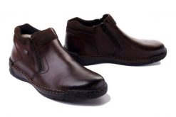 RIEKER TEX B0392-25 brown, botki męskie. Brązowe botki męskie Rieker, na zimę, bez wzorów, bez obcasa, bez zapięcia. Za 429.90 zł.