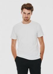 PAKO LORENTE – Biały gładki T-shirt Basic. Białe t-shirty męskie Pako Lorente, m, bez wzorów, z bawełny, bez kołnierzyka, bez ramiączek. Za 99.99 zł.