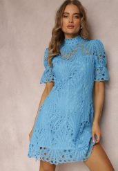 Niebieska Sukienka Aeryse. Niebieskie sukienki damskie Renee, m, z aplikacjami, z koronki, bez kołnierzyka, bez ramiączek, mini. Za 139.99 zł.