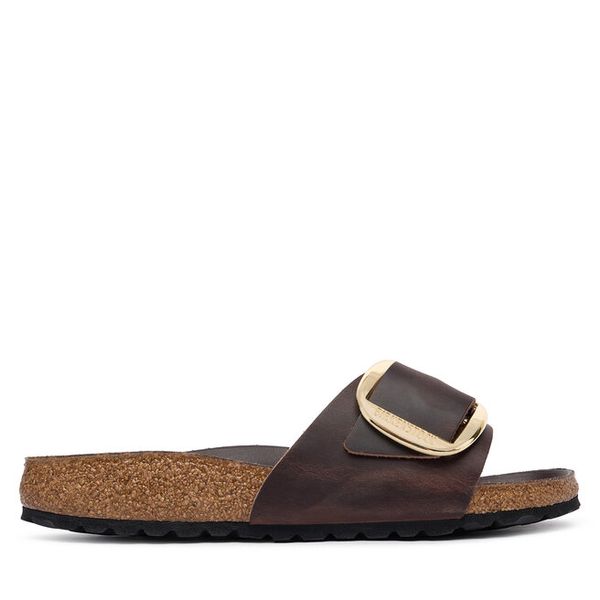 Klapki Birkenstock. Brązowe klapki damskie Birkenstock, bez wzorów, bez obcasa, bez zapięcia. Za 629.99 zł.