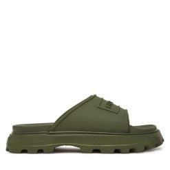 Klapki Hunter. Zielone klapki damskie Hunter, bez wzorów, bez obcasa, bez zapięcia. Za 159.99 zł.