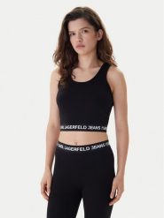 Karl Lagerfeld Jeans Top B1W17048 Czarny Slim Fit. Czarne topy damskie Karl Lagerfeld Jeans, s, bez wzorów, z bawełny, bez kołnierzyka, bez ramiączek. Za 309.99 zł.