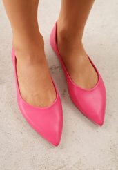 Fuksjowe Eleganckie Eleganckie Balerinki z Noskiem w Szpic Abssis. Czerwone balerinki damskie Born2be, bez wzorów, z jeansu, biznesowe, bez obcasa, bez zapięcia. Za 59.99 zł.