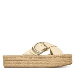 Klapki Calvin Klein. Białe klapki damskie Calvin Klein, bez wzorów, bez obcasa, bez zapięcia. Za 285.99 zł.