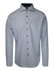 Koszula Męska, Niebieska w Kratkę, Elegancka z Długim Rękawem, 100% Bawełna, Taliowana -CHIAO. Niebieskie koszule męskie Chiao, m, bez wzorów, z bawełny, biznesowe, bez kołnierzyka, bez ramiączek. Za 169.00 zł.