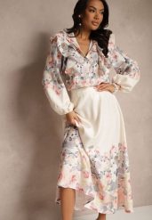 Beżowy Wiskozowy Kwiatowy Komplet z Bawełną Spódnica i Koszula Taliossa. Brązowe koszule damskie Renee, m, bez wzorów, z bawełny, eleganckie, bez kołnierzyka, bez ramiączek. Za 189.99 zł.