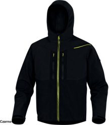 Delta Plus - bluza z lekkiego softshellu z poliestru stretch kaptur stały 3 warstwy laminowane 200 g/m czarno-żółty 3XL. Czarne bluzy męskie DELTA PLUS, m, bez wzorów, z softshellu, bez ramiączek, bez kaptura. Za 232.79 zł.