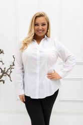 Klasyczna elegancka biała koszula Lucy PLUS SIZE XXL. Białe koszule damskie Nasi partnerzy, l, bez wzorów, z bawełny, biznesowe, bez kołnierzyka, bez ramiączek. Za 199.90 zł.