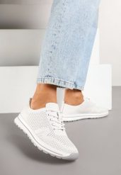 Białe Buty Sportowe ze Skóry Naturalnej ze Skórzaną Wkładką i Perforacją Selili. Białe obuwie sportowe damskie Born2be, na lato, bez wzorów, z jeansu, bez zapięcia. Za 149.99 zł.