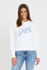 GUESS Biała bluza z cyrkoniami. Białe bluzy damskie Guess, s, z aplikacjami, bez ramiączek, bez kaptura. W wyprzedaży za 226.99 zł.