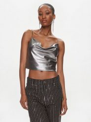 ROTATE Top Metallic Crop Top 1116512293 Srebrny Regular Fit. Szare topy damskie ROTATE, bez wzorów, z syntetyku, bez kołnierzyka, bez ramiączek. Za 749.99 zł.